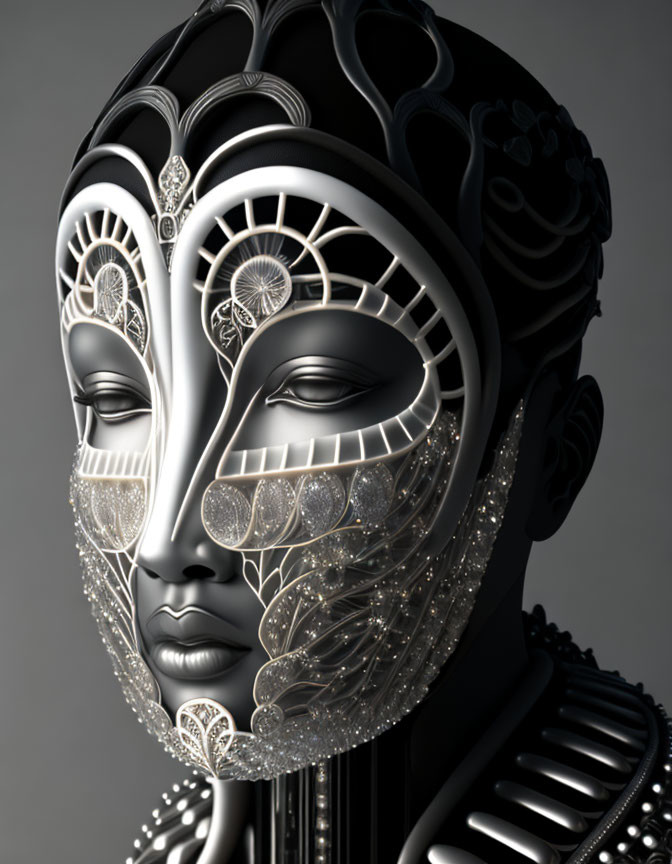 Intricate Metallic Mask with Diamond-like Embellishments