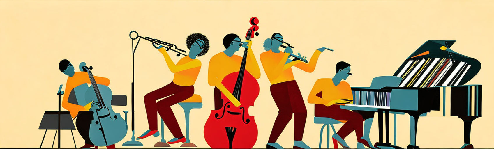 Vibrant Jazz Band Illustration with Various Instruments