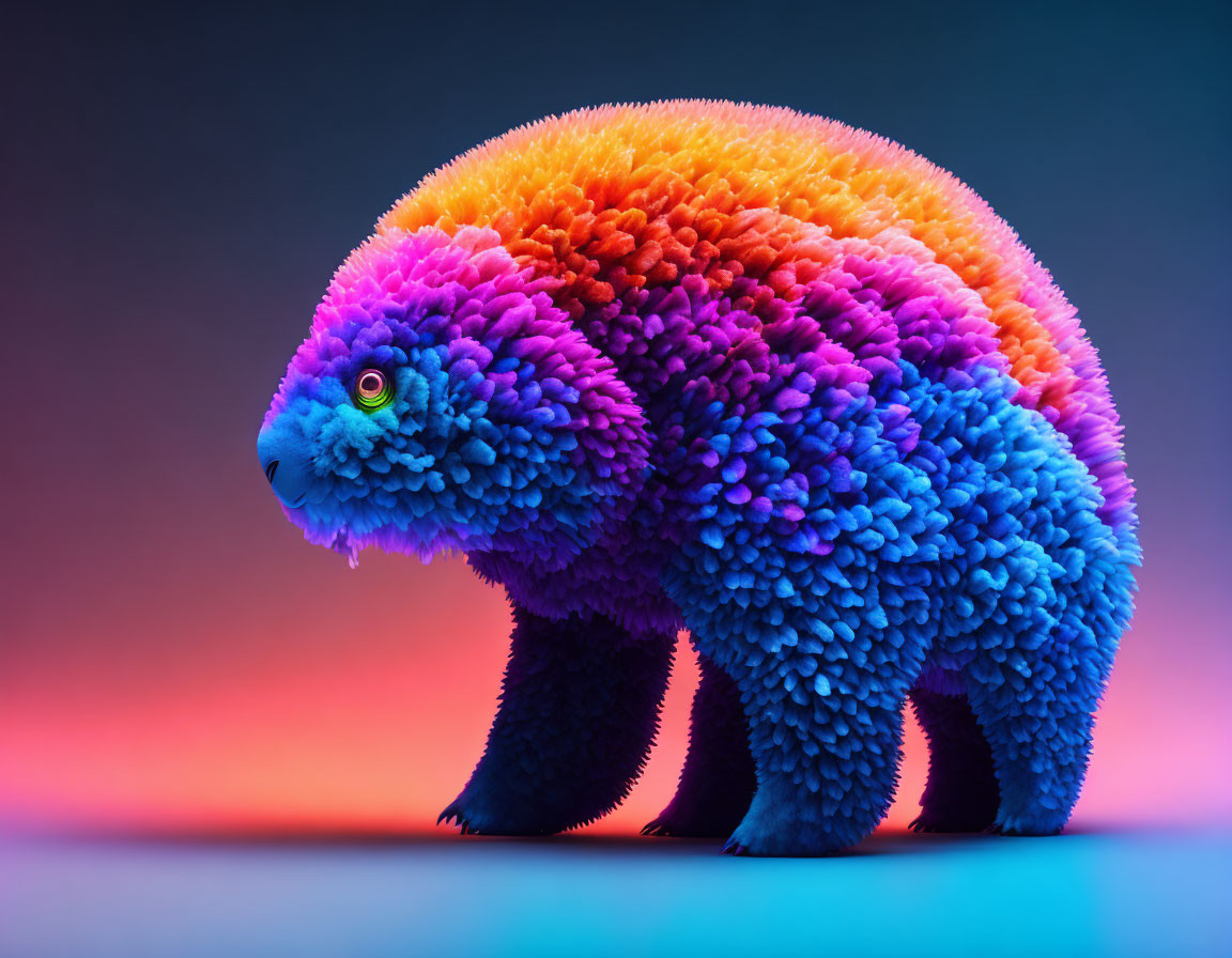 Colorful Bear-like Creature Art on Gradient Background