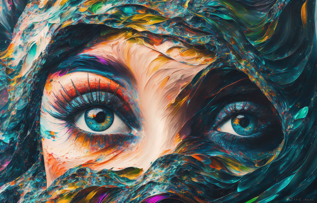 Colorful Abstract Artwork Featuring Hyper-Realistic Eyes