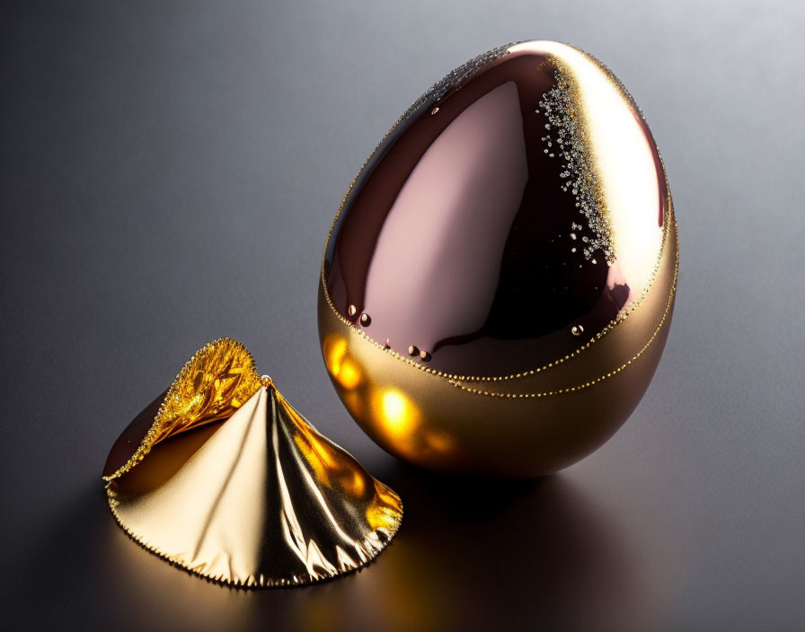 Luxurious Chocolate Egg with Golden Sheen on Dark Background