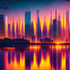 Futuristic city skyline with vibrant orange and red glow