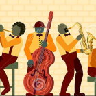 Vibrant Jazz Band Illustration with Various Instruments