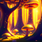 Enchanting Bioluminescent Forest with Glowing Mushrooms and Trees