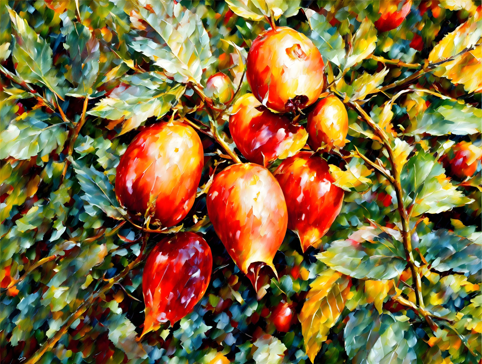 Vibrant impressionistic painting of ripe red apples