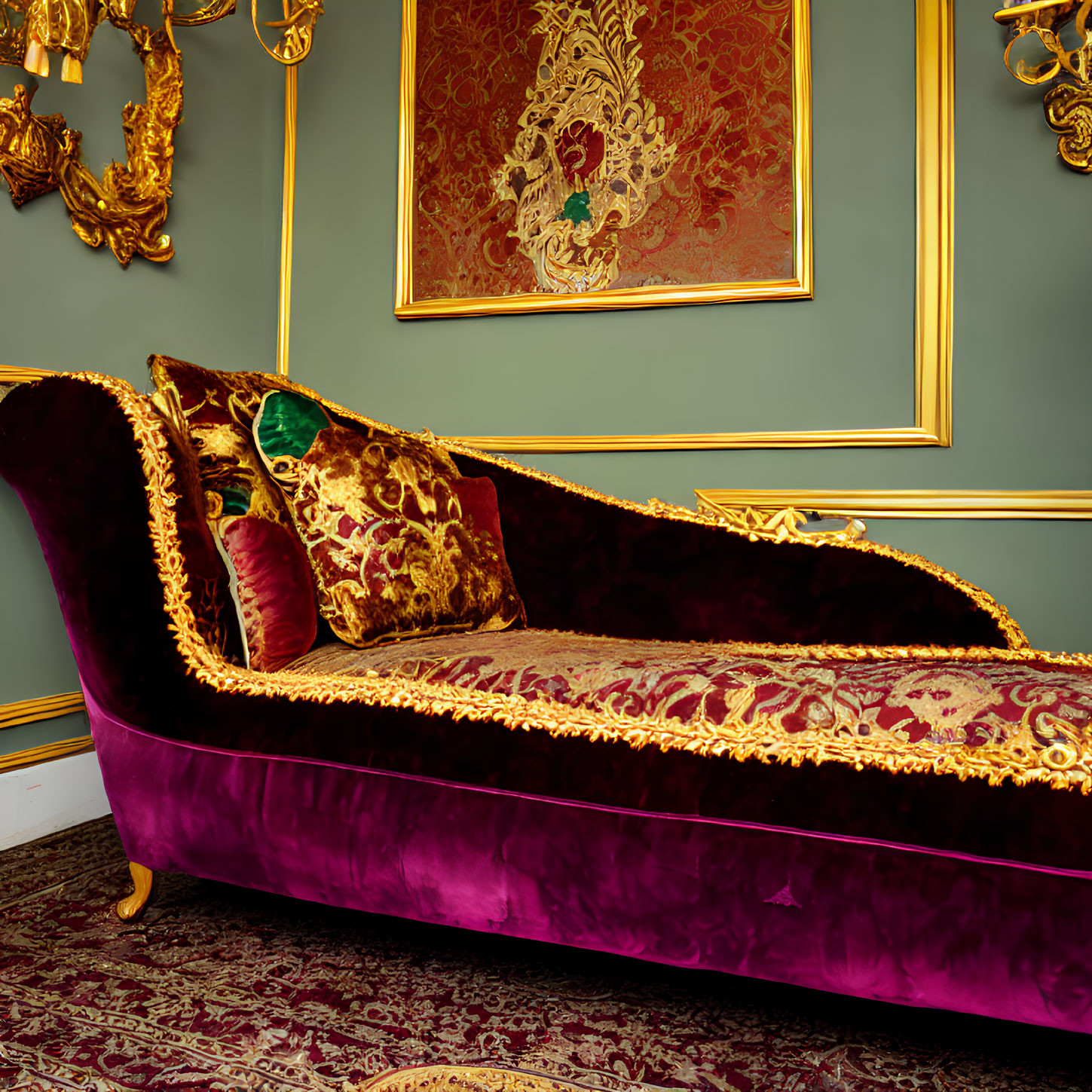 Luxurious Red and Gold Ornate Room with Opulent Decor