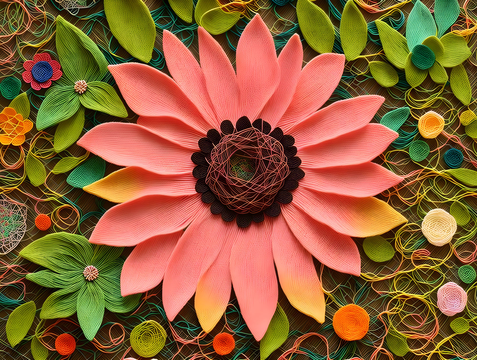 Colorful Quilled Art: Large Pink Flower with Intricate Center