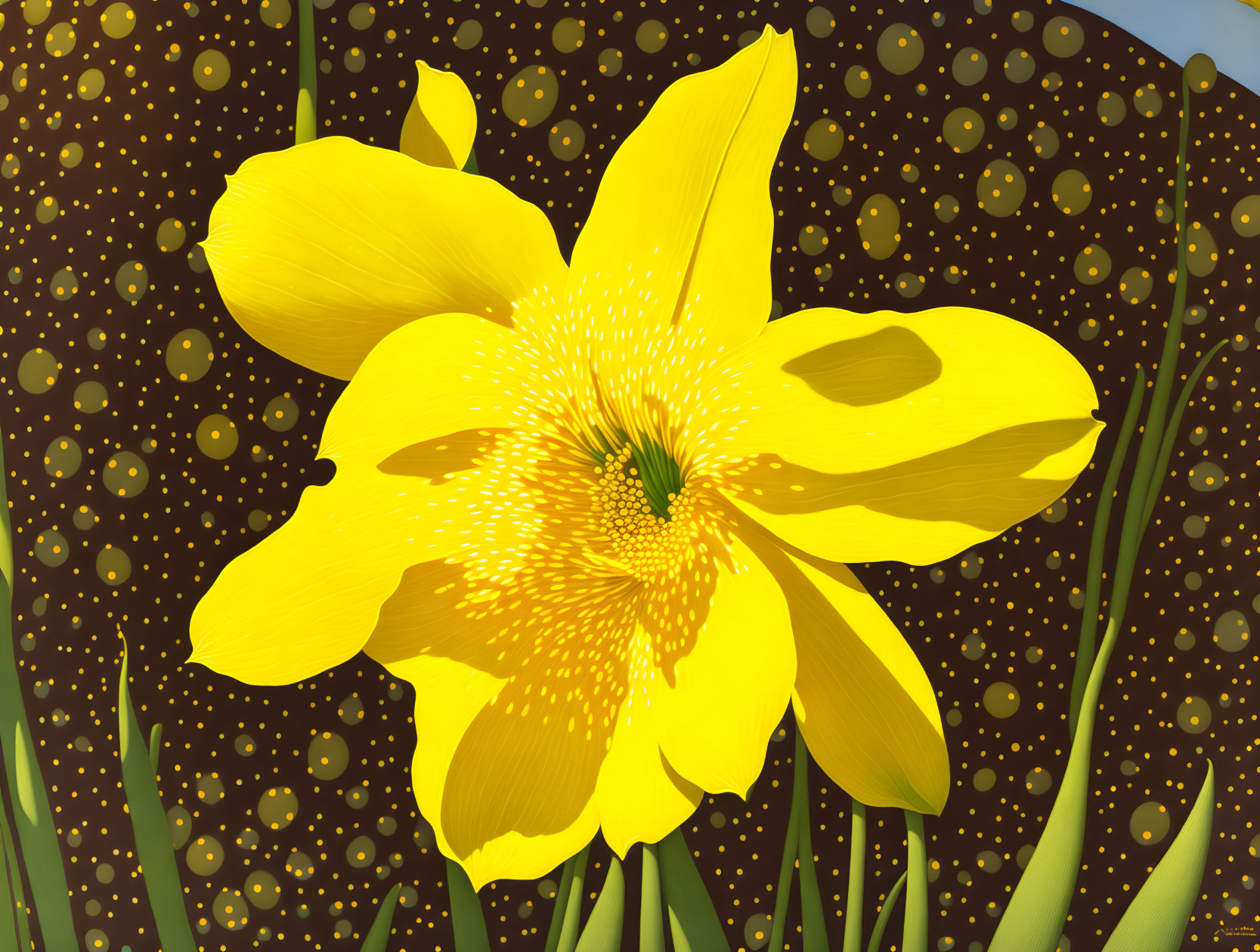 Vibrant Yellow Flower on Dotted Brown Background