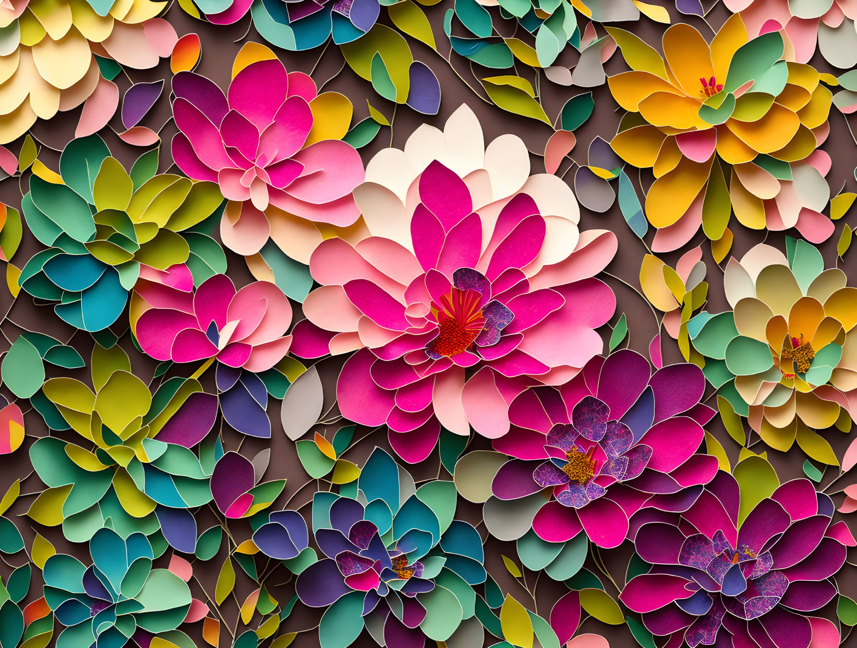 Multicolored Paper Flowers with Intricate Petal Layers