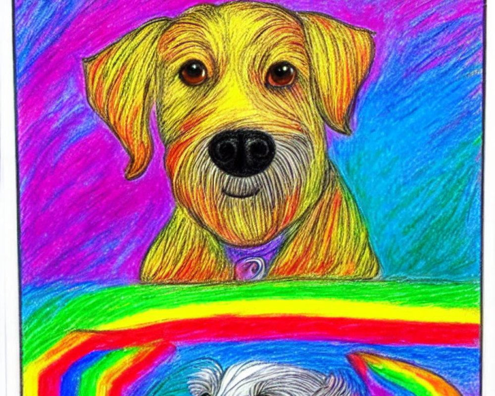 Vibrant drawing of two dogs in colorful setting