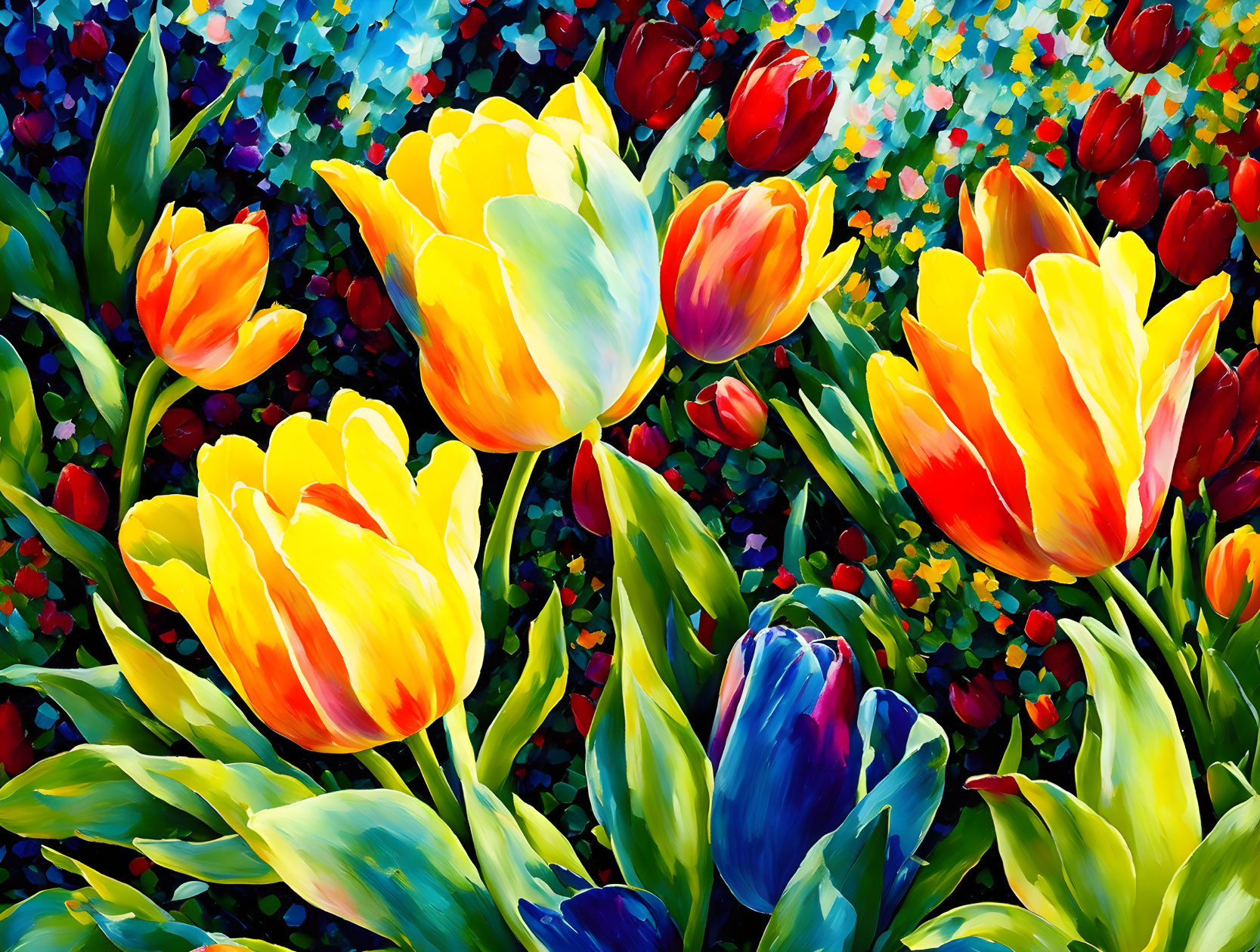 tulips, impasto painting