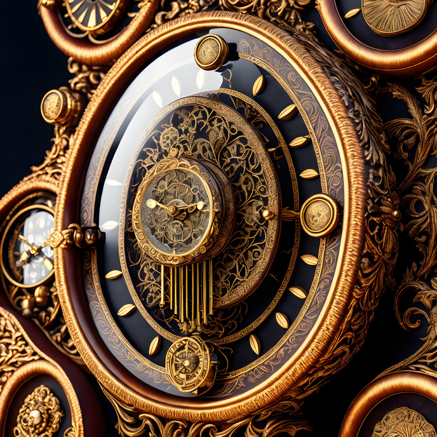 Ornate Clock with Golden Embellishments and Engravings