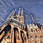 Ornate cathedral with towering spires under dramatic sky