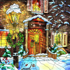 Colorful Candied Gingerbread House in Snowy Forest