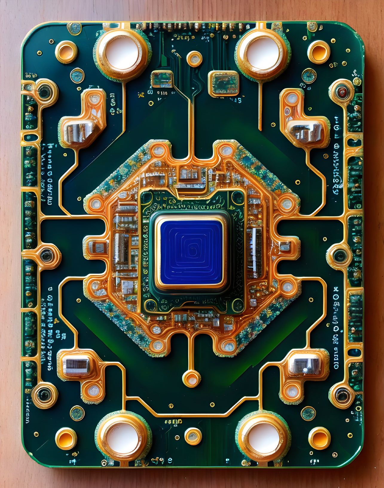 Detailed Close-Up of Green Printed Circuit Board Components