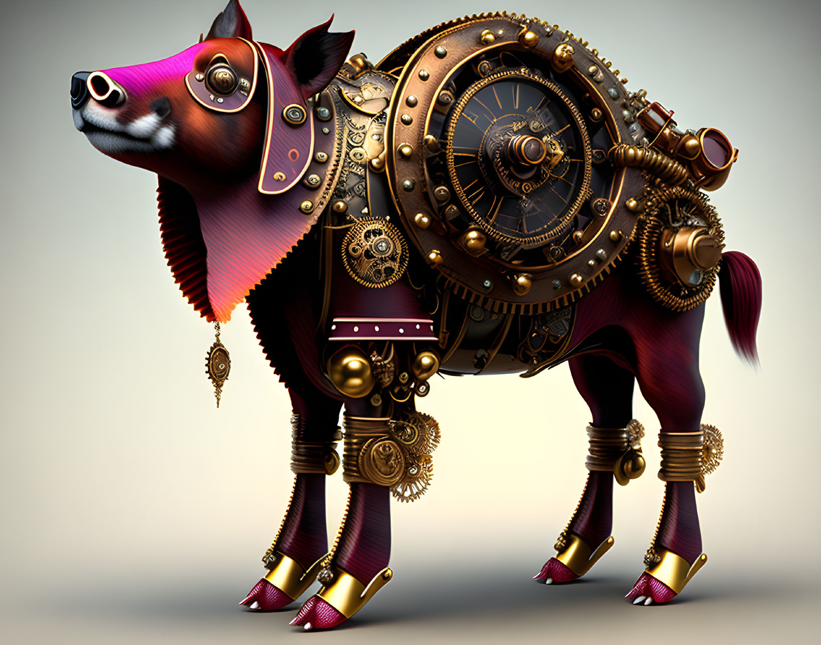 Mechanical Dog Artwork with Gears and Brass Accents