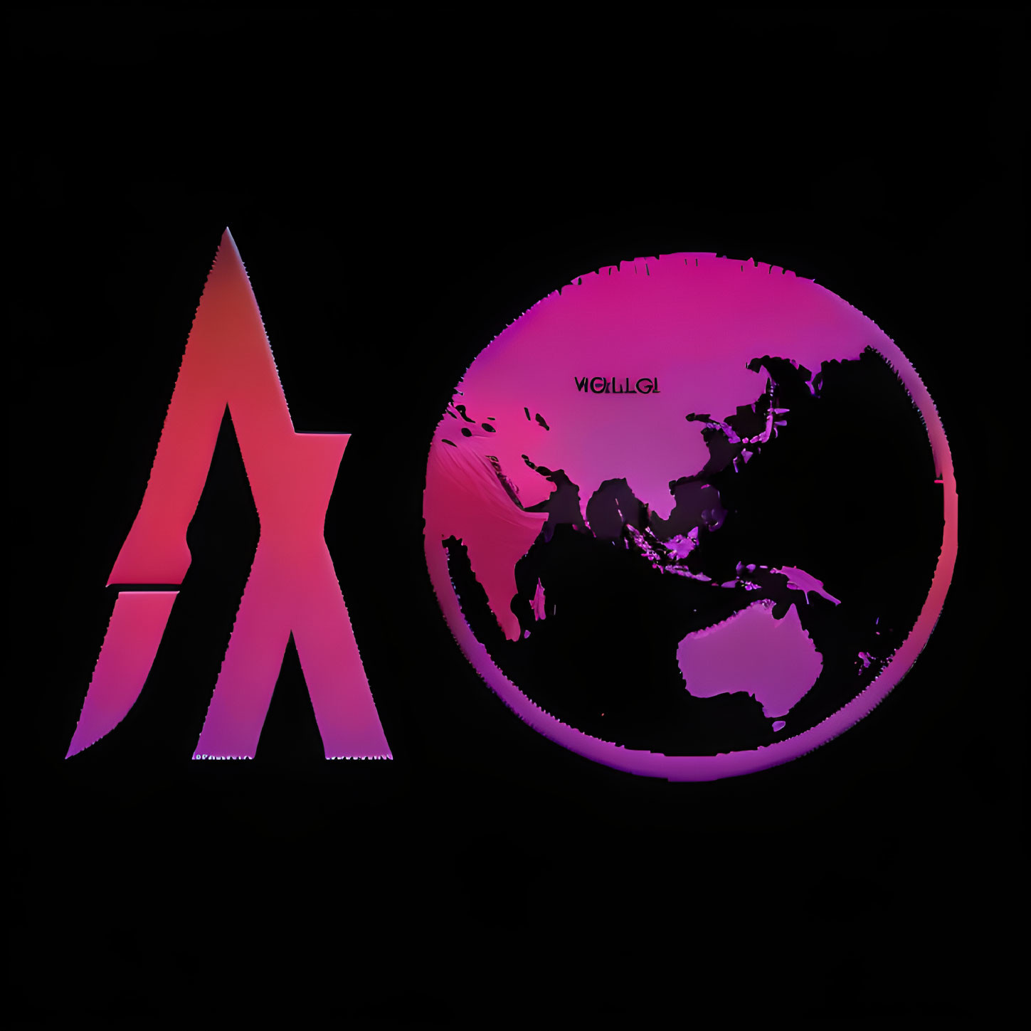 Magenta and Black Emblem with Globe on Dark Background