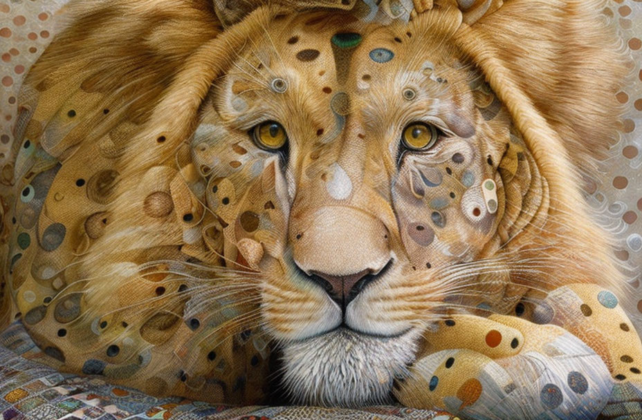 Detailed lion mane with dotted circle patterns in digital art