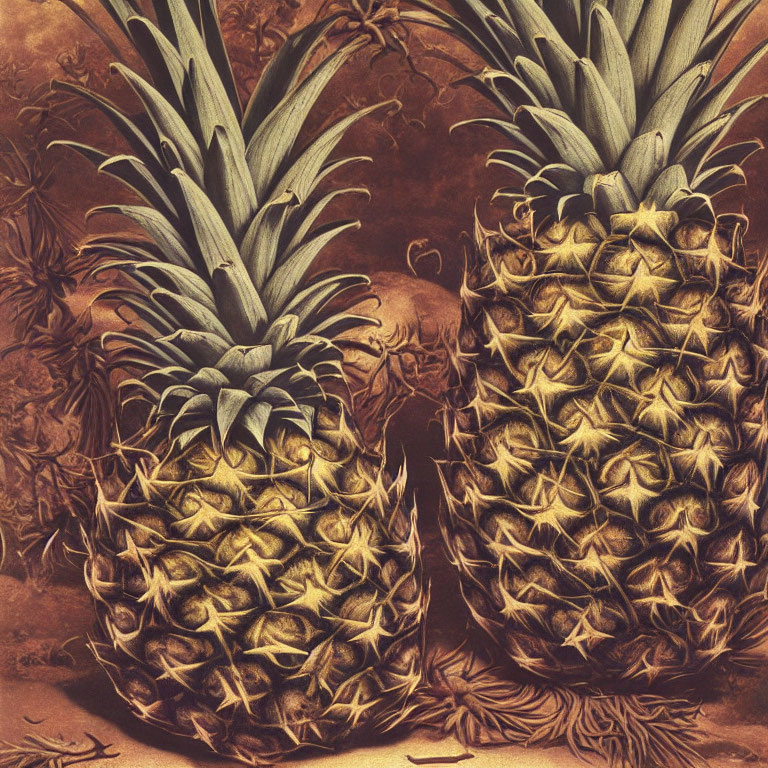 Ripe pineapples with detailed textures on floral background