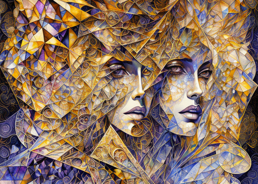 Abstract Artwork: Vibrant Female Faces with Geometric Patterns