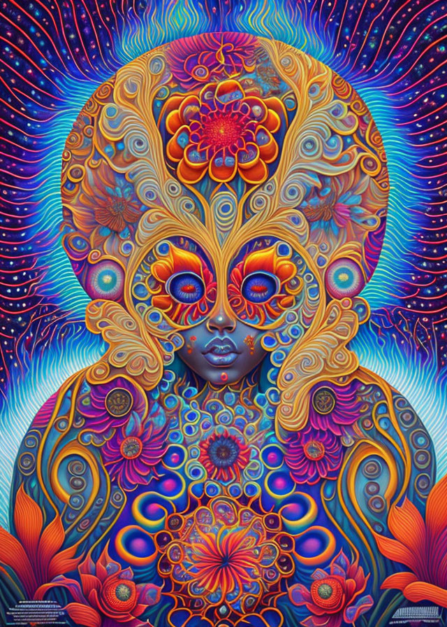 Detailed Psychedelic Artwork Featuring Humanoid Figure