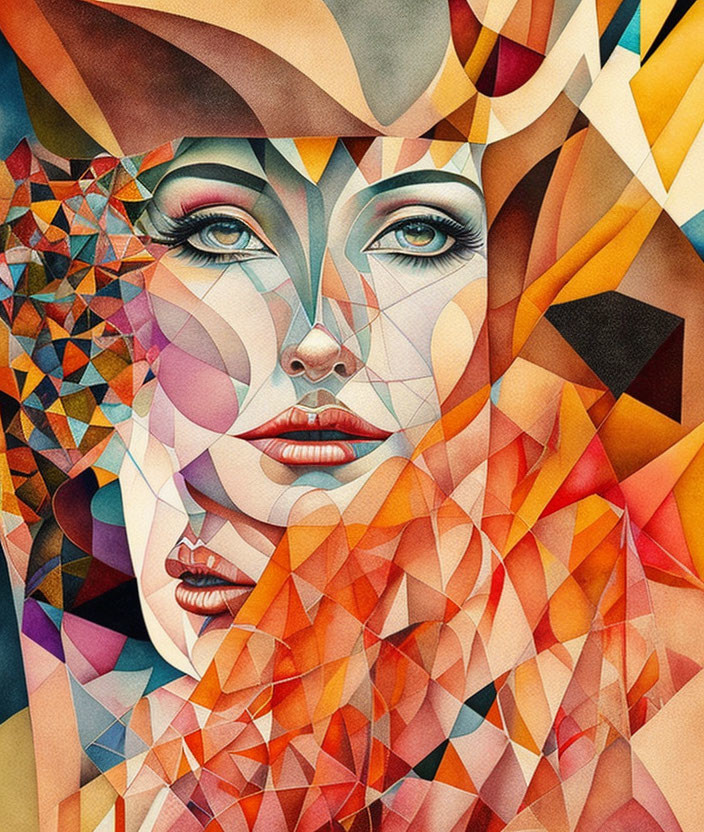 Colorful Geometric Abstract Portrait of a Woman's Face in Rich Patterns