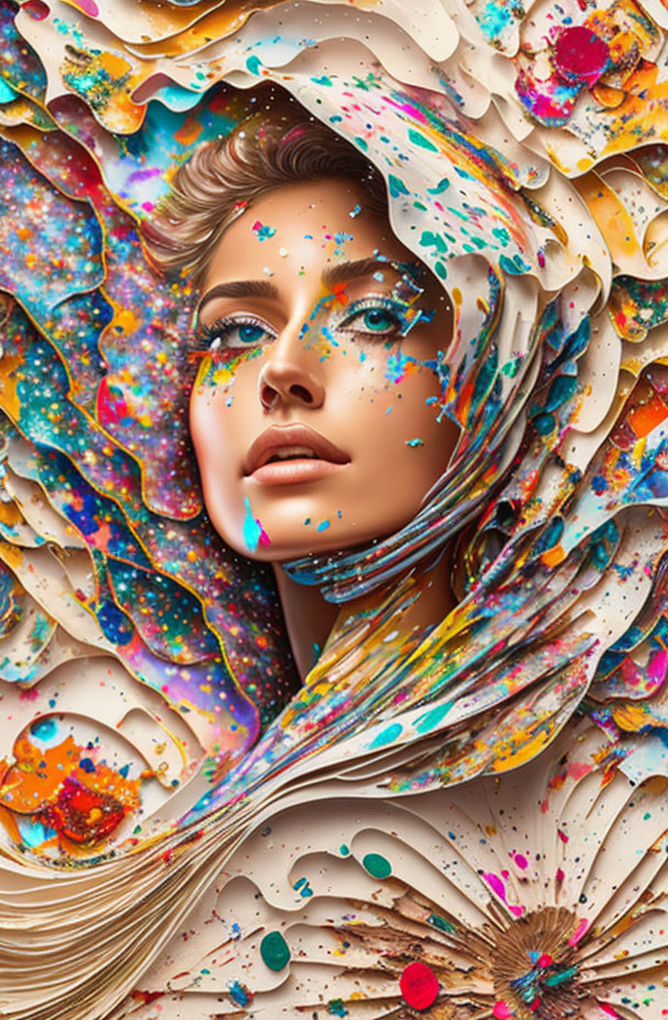 Colorful Abstract Digital Artwork of Woman's Face & Shapes