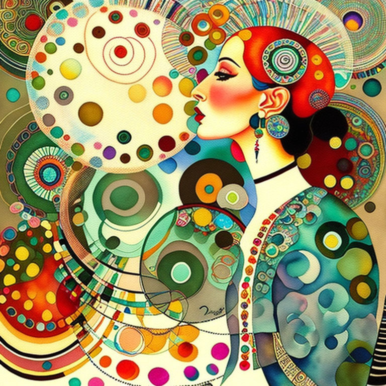 Vibrant abstract art of stylized woman with colorful patterns