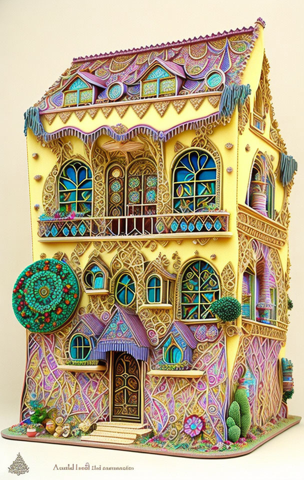 Colorful Icing and Detailed Decorations on Ornate Gingerbread House