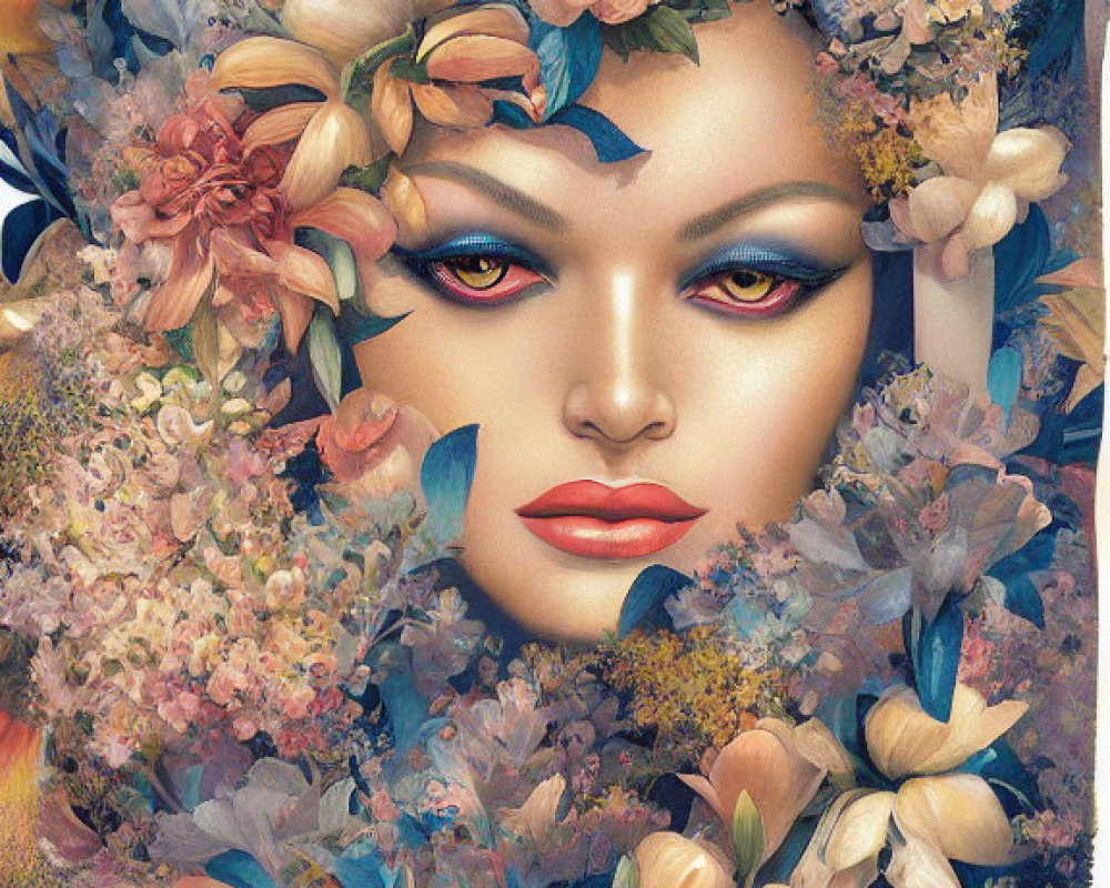 Colorful Flower Adorned Woman's Face Illustration