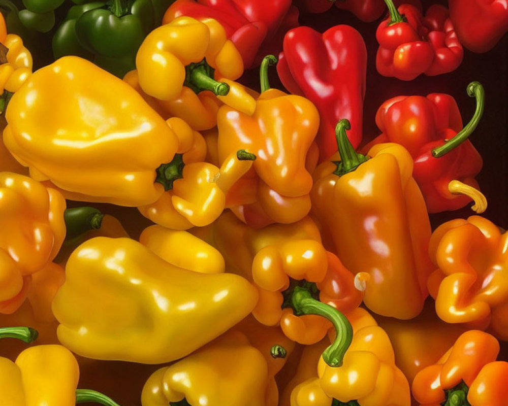 Colorful Bell Peppers Arrangement in Green, Yellow, and Red