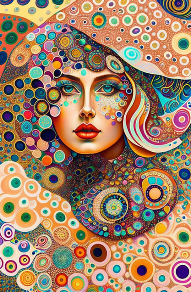 Vibrant abstract portrait of a woman with intricate patterns