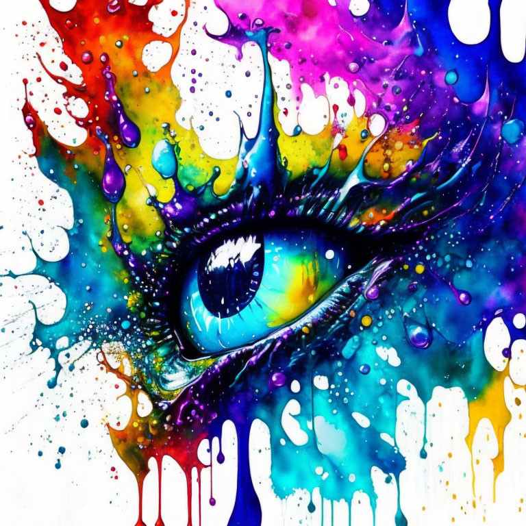 Colorful Abstract Human Eye Artwork with Paint Splashes