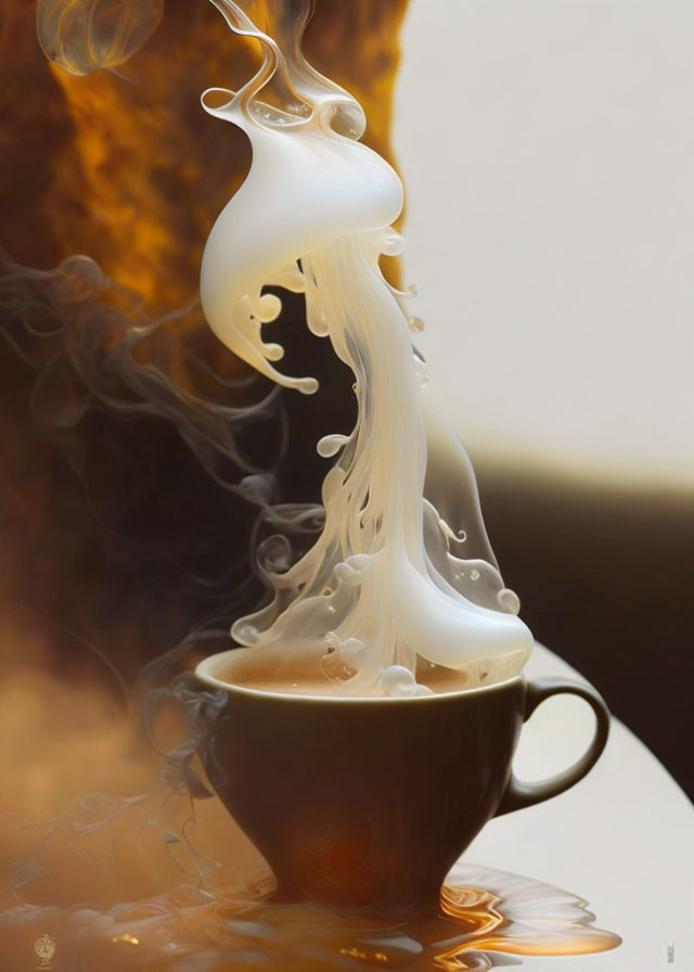 Coffee Cup with Steam Transforming into Tree-Like Structure