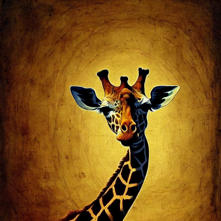 Giraffe head and neck against warm-toned background