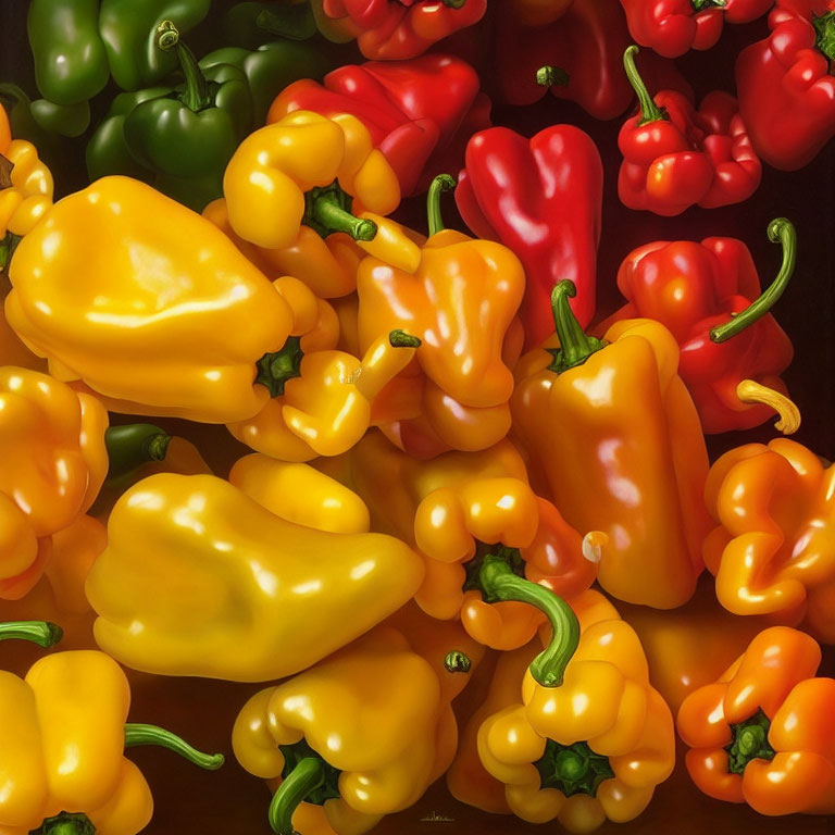 Colorful Bell Peppers Arrangement in Green, Yellow, and Red