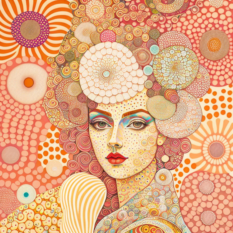 Vibrant illustration of stylized woman in warm hues