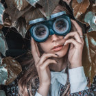 Person with Mustache in Blue Goggles Surrounded by Steampunk Machinery