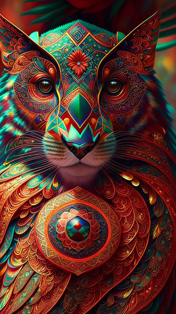 Colorful Owl Illustration with Geometric Mandala Design