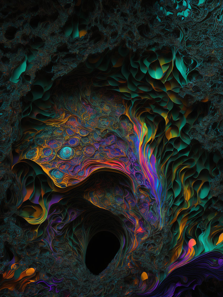 Abstract Fractal Image with Swirling Hole and Vibrant Colors