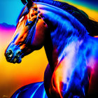 Colorful Rainbow Horse Art with Blue Mane