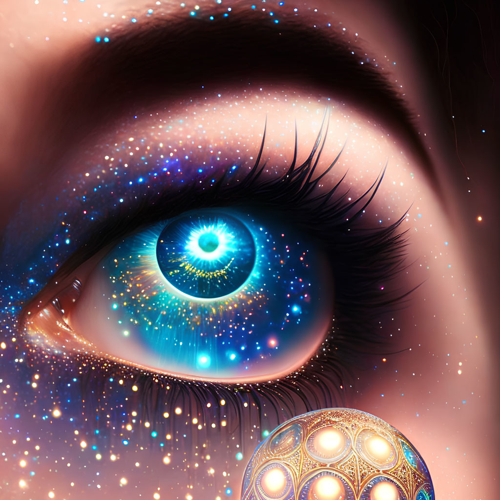 Detailed digital artwork of blue starry eye with cosmic patterns