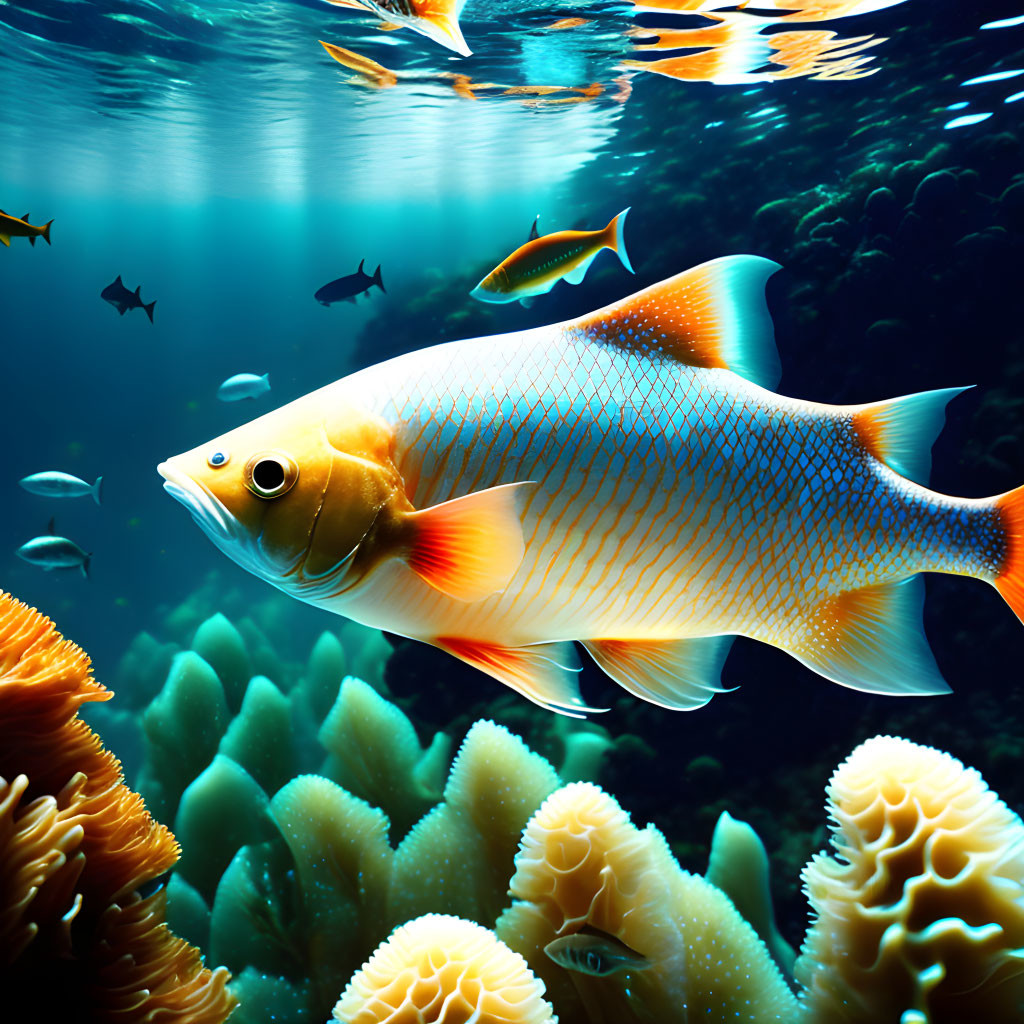 Colorful Tropical Fish Swimming Near Coral Reefs in Clear Waters