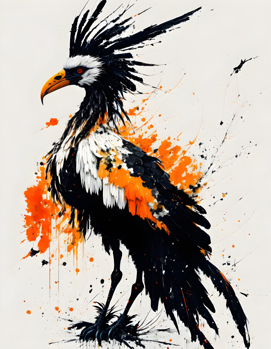 Abstract eagle painting in black and orange on white background