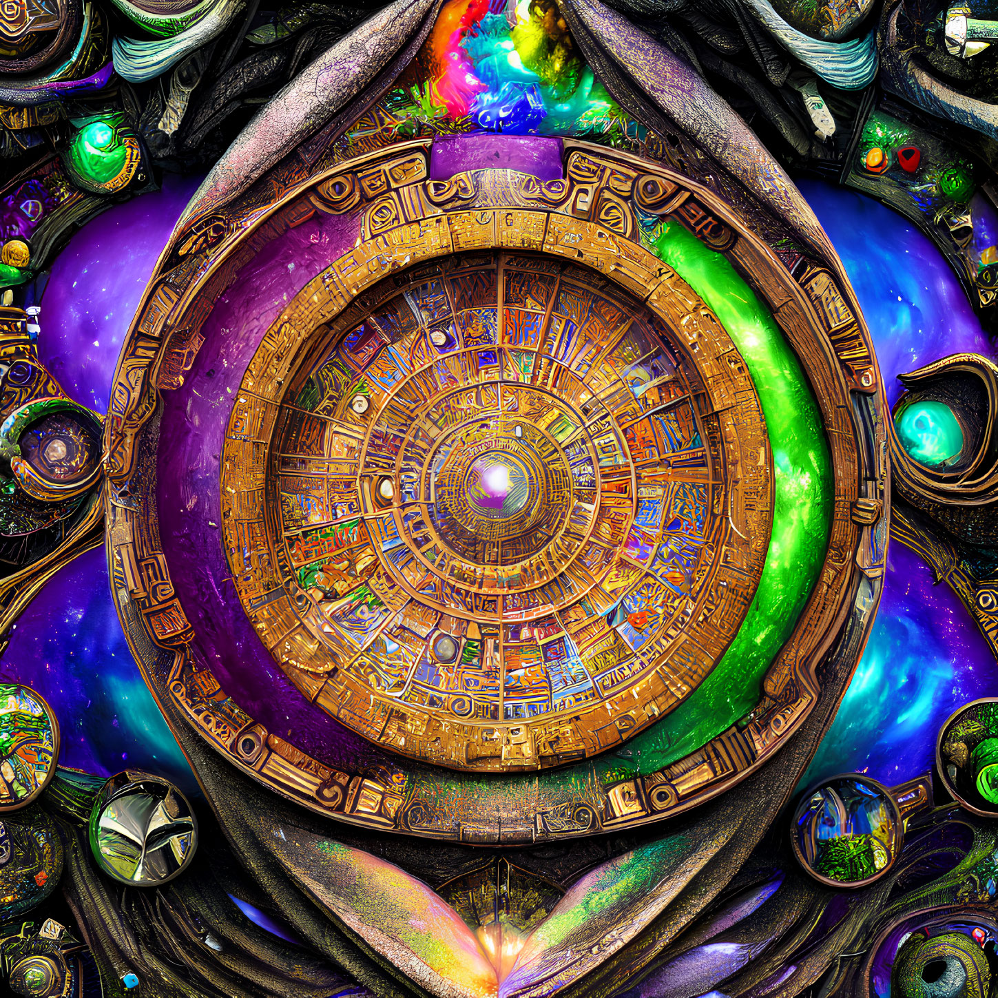 Colorful Mayan Calendar with Cosmic Scenery