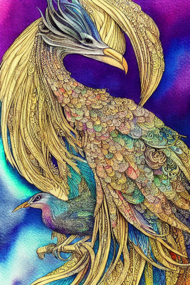 Colorful Majestic Bird Artwork on Vibrant Background