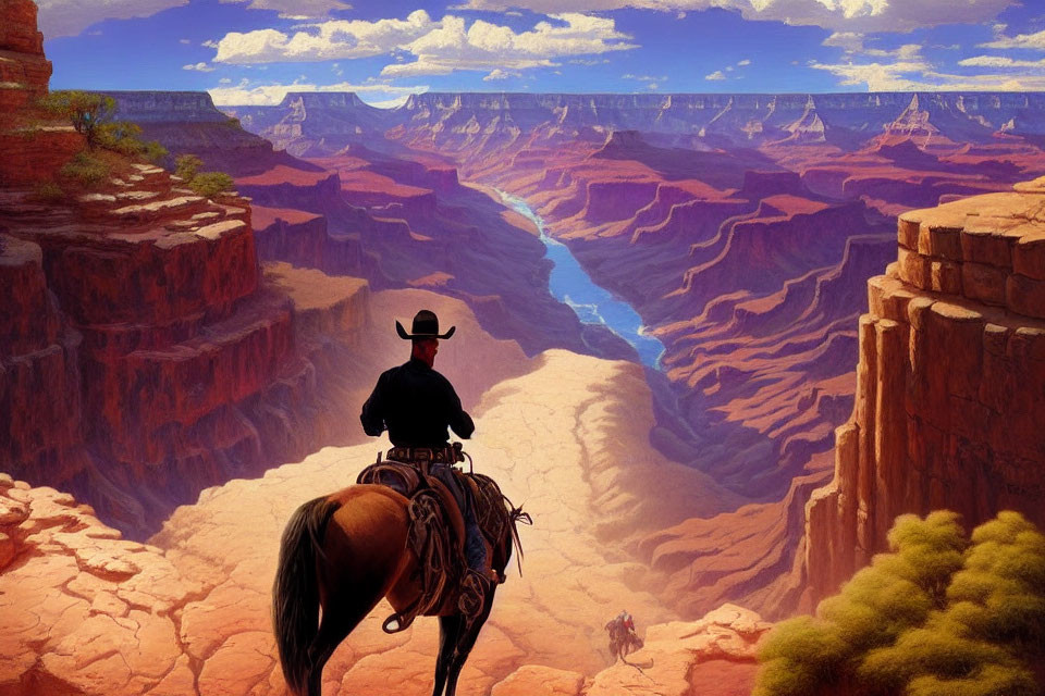 Cowboy on Horse at Grand Canyon with Colorado River View