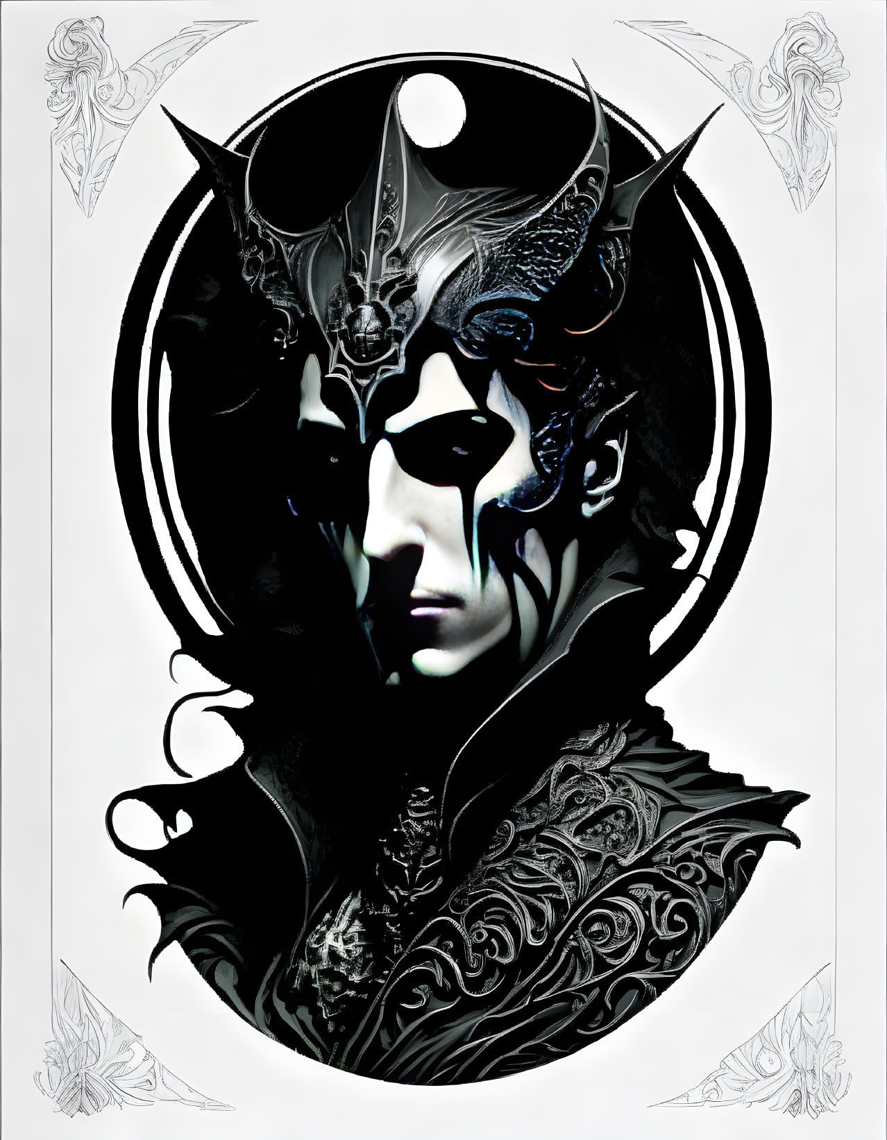 Gothic-inspired artwork with dark makeup and ornate headgear