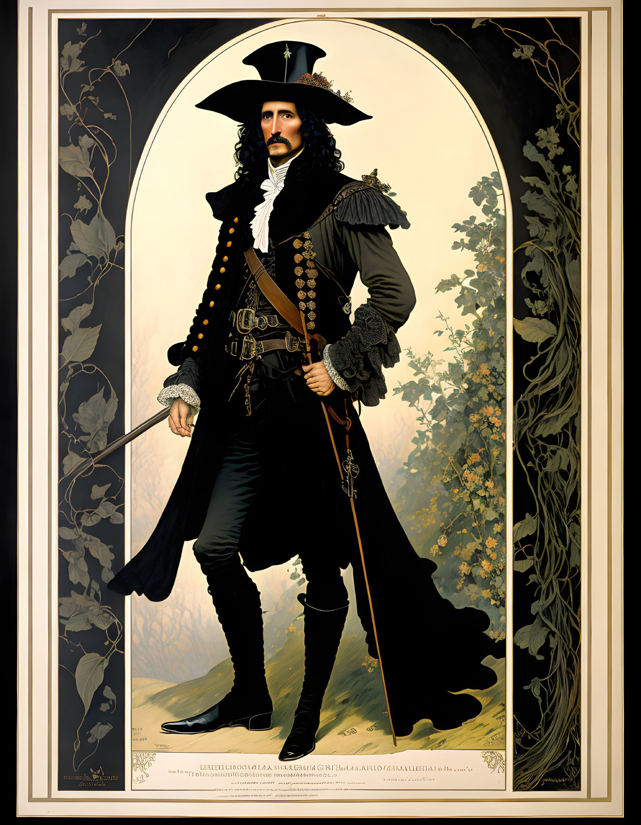 Historical costume portrait of a man with sword in vintage style