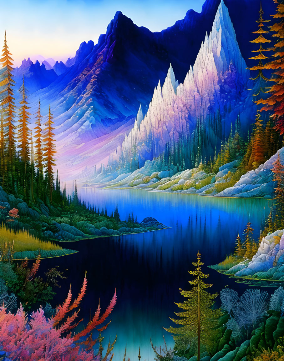 Vivid Landscape with Tranquil Lake and Autumnal Trees